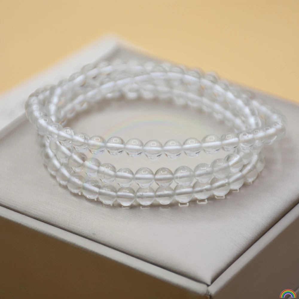 Natural white crystal three circle bracelet with 6mm beads, ensuring authenticity and protecting natural Rwbuy brand jewelry