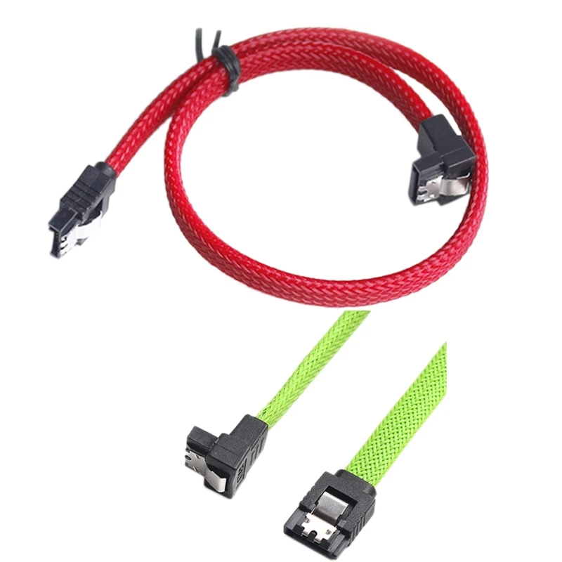 يوميا 2 قطعة 50 سنتيمتر SATA 3.0 III SATA3 7Pin كابل بيانات الزاوية اليمنى 6 جيجابايت/ثانية SSD كابلات HDD القرص الصلب بيانات الحبل مع أكمام النايلون ، الأحمر