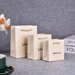 50pack Custom Logo Exquisite Jewelry Gift Bag Cosmetics Glasses Stores Hand-held Small Thick Paper Bags Shopping Clothing Sack