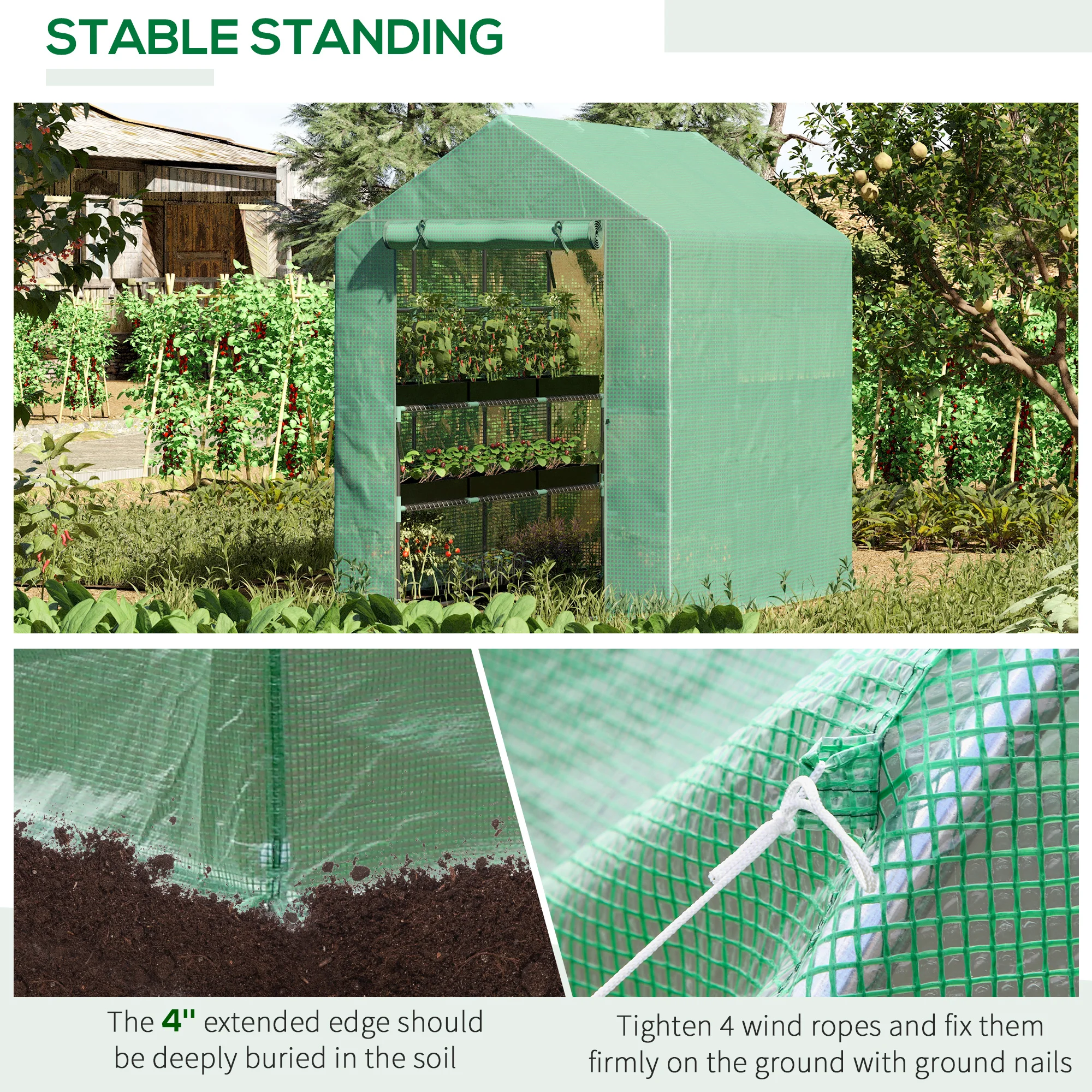 7' x 5' x 6' Walk-in Greenhouse for Outdoors with Mesh Door, 18 Shelf Hot House with Trellis, Plant Labels, UV Protective for Growing Flowers, Herbs, Vegetables, Saplings, Green