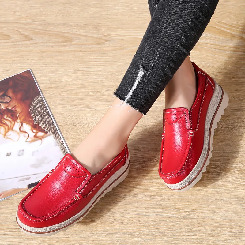 2023 Spring and Autumn and Winter Women Flats Platform Loafers Ladies Leather Comfort Wedge Moccasins Orthopedic  Casual Shoes