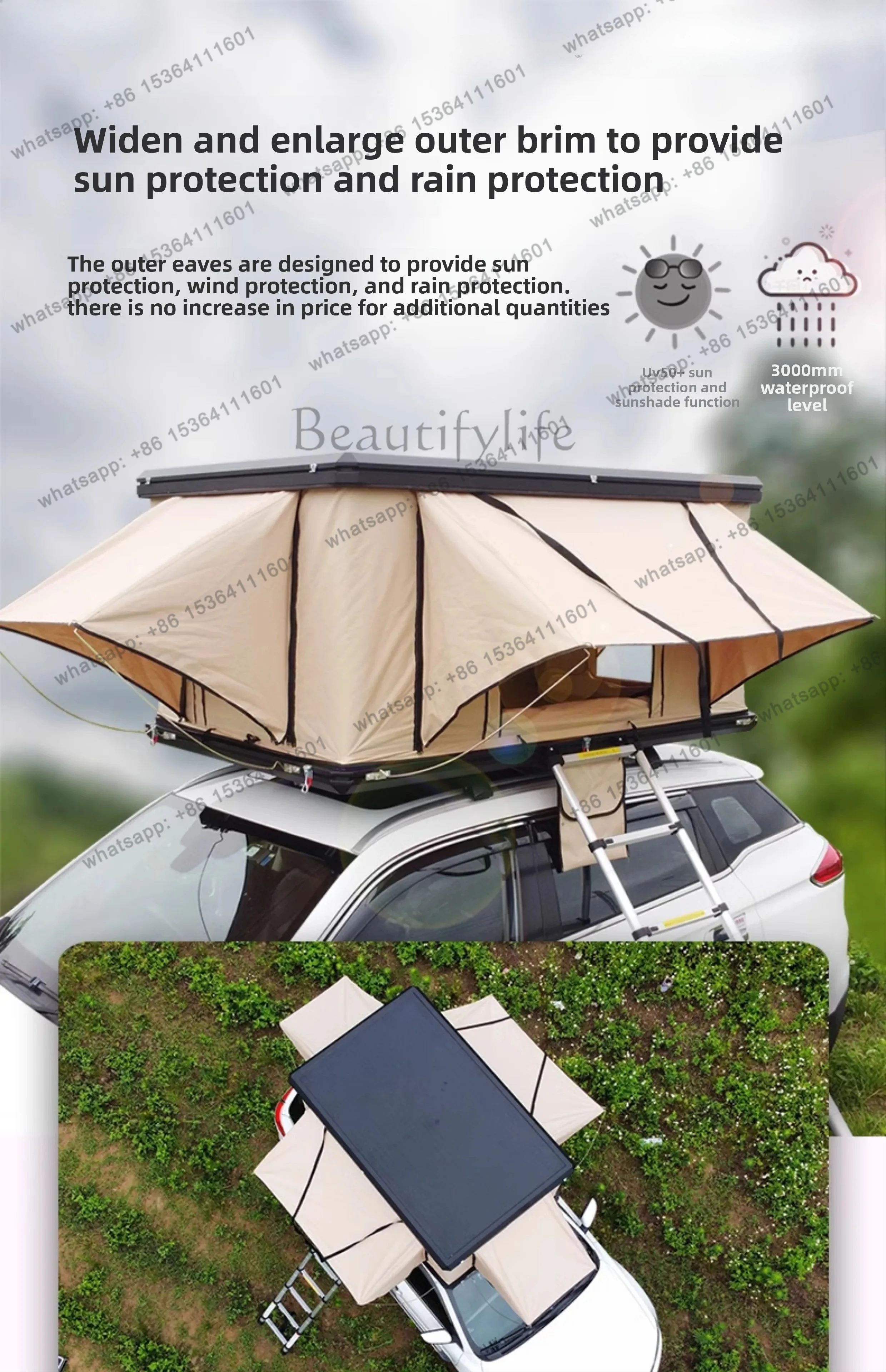 

aluminum alloy sunroof in and out of the car roof tent fully automatic self-driving tour outdoor tent rainproof