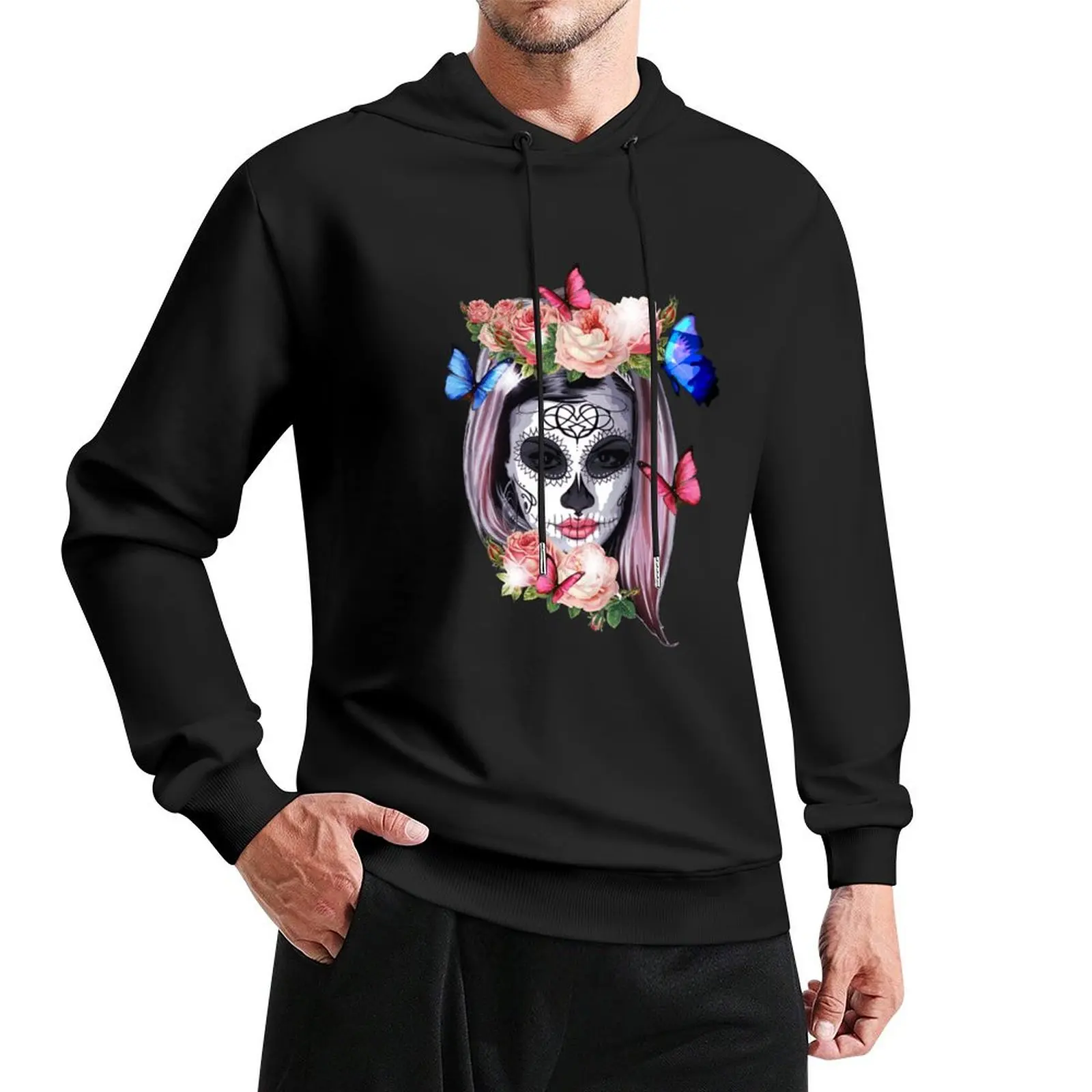 

Colorful Sugar Skull Camila Buttlefly Girl Día De Los Muertos Gifts Day of the Dead Halloween Pullover Hoodie