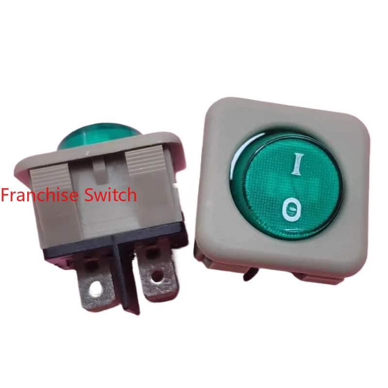 10PCS Ship switch 10A250V high power four-legged two-gear green light 30X30mm square  JHD-9905