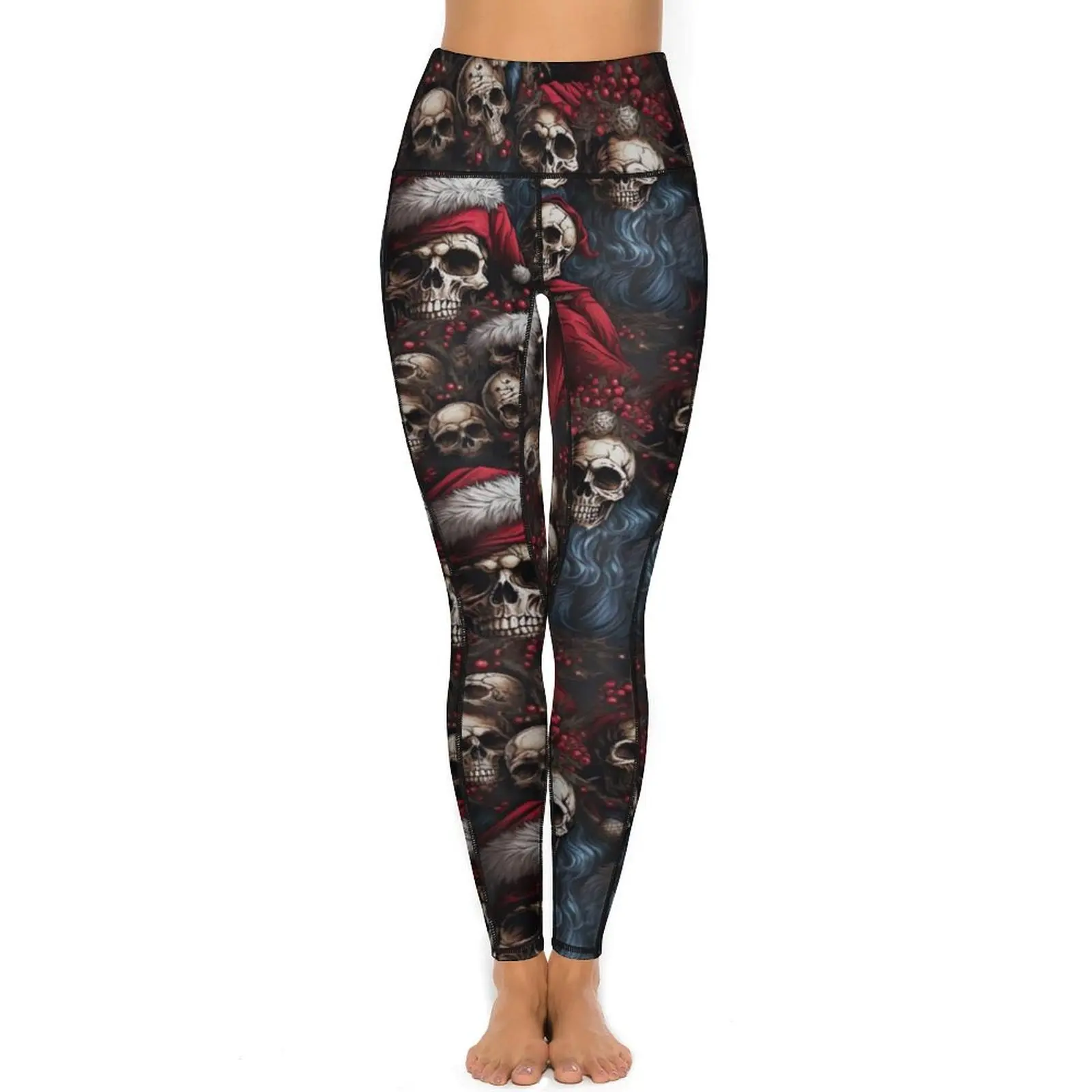 Gothic Dark Skulls Santa Hats Gothmas Christmas Yoga Pants Female  Leggings Push Up Sweet Yoga Legging Running Sports Tights