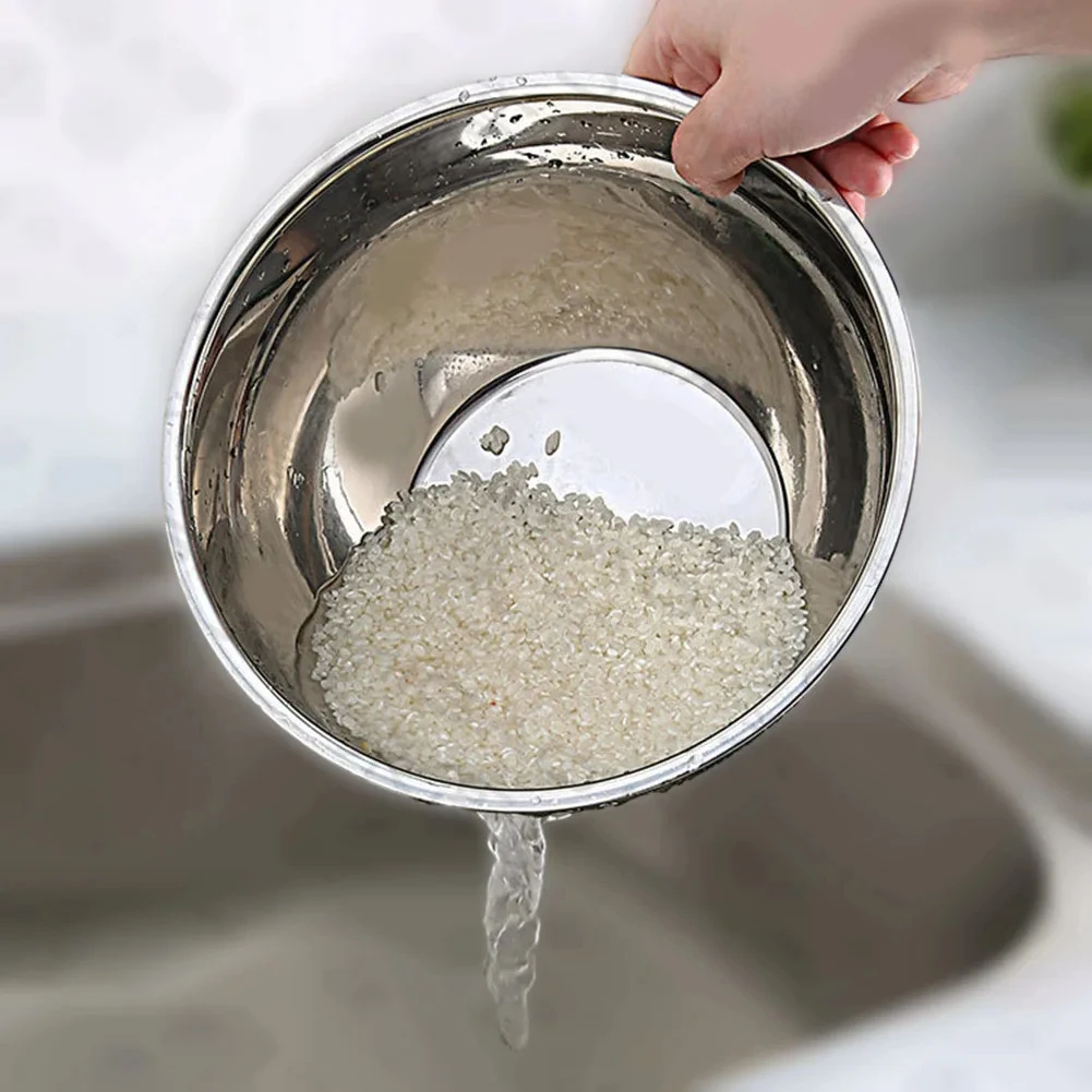 1PC Rice Washing Bowl Stainless Steel Drainage Basket Slanted Bottom Rice Washing Basin Colander Basket For Vegetable Fruit Rice