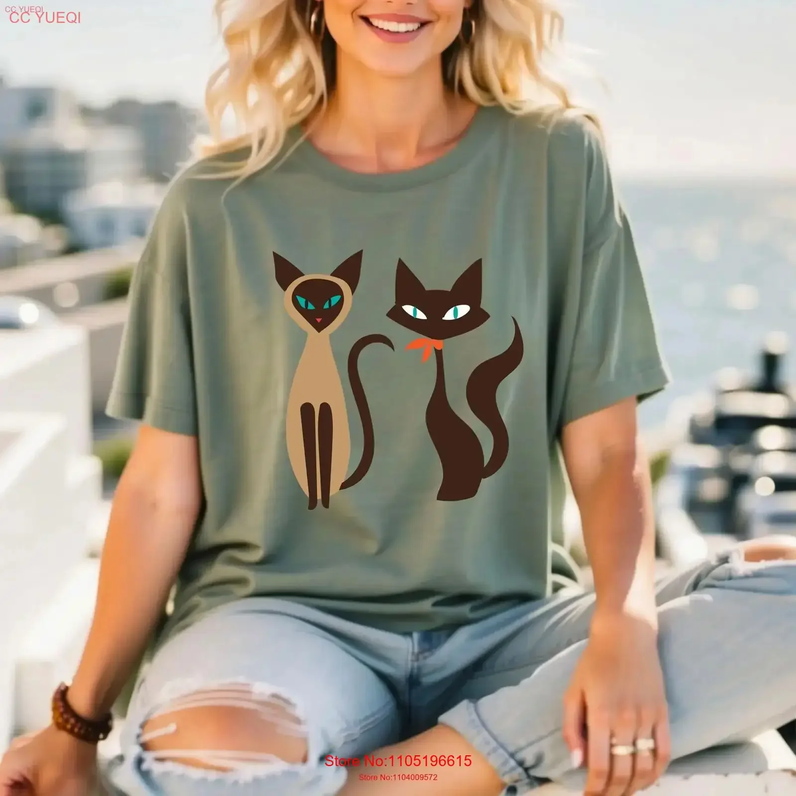 Retro T Shirt Mid Century Cat Couple 50's 60's Classic Atomic Siamese Premium Soft Plus Sizes Available vintage Washed homme