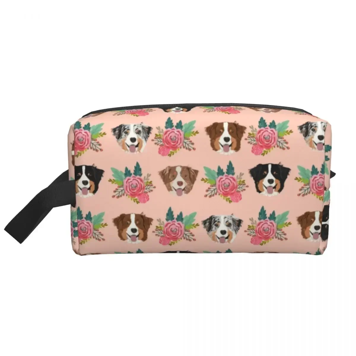 Australian Shepherd Pattern Toiletry Bag for Women Cute Dog Floral Makeup Cosmetic Organizer Ladies Beauty Storage Dopp Kit Case