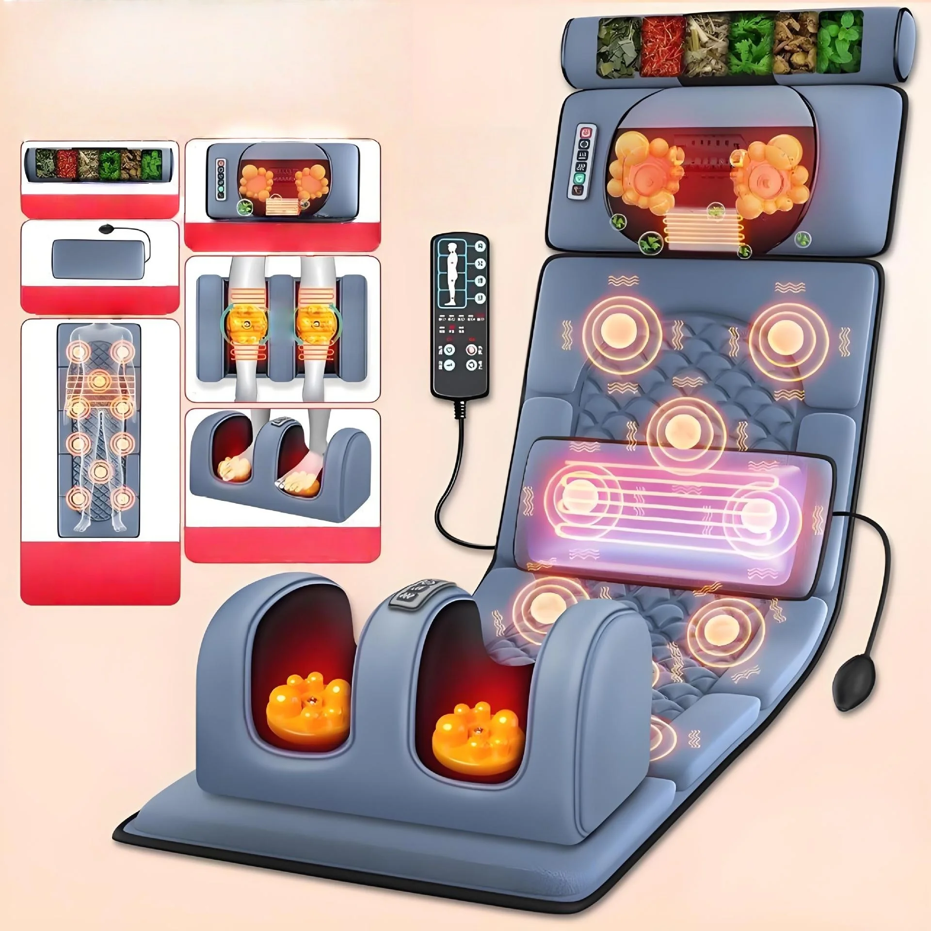 بساط تدليك للعلاج الحراري للأكتاف والرقبة والظهر، وسادة تدليك منزلية متعددة الوظائف