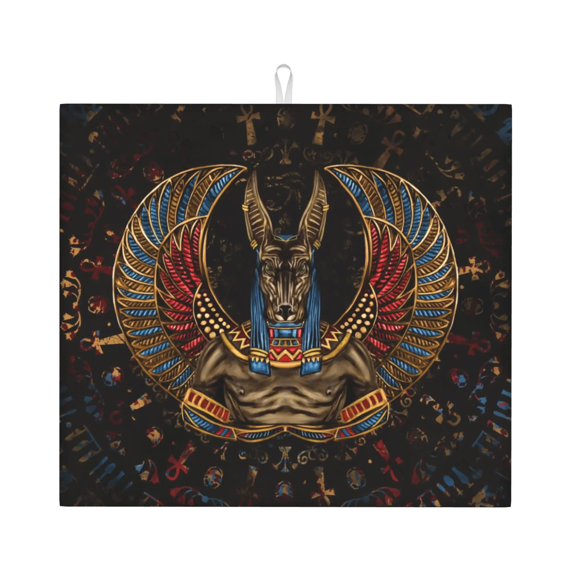Drying Mat For Kitchen Hieroglyphs Anubis Barware Tableware Oil Proof Reusable Egyptian God Washable Kitchen Sink Drying Pad