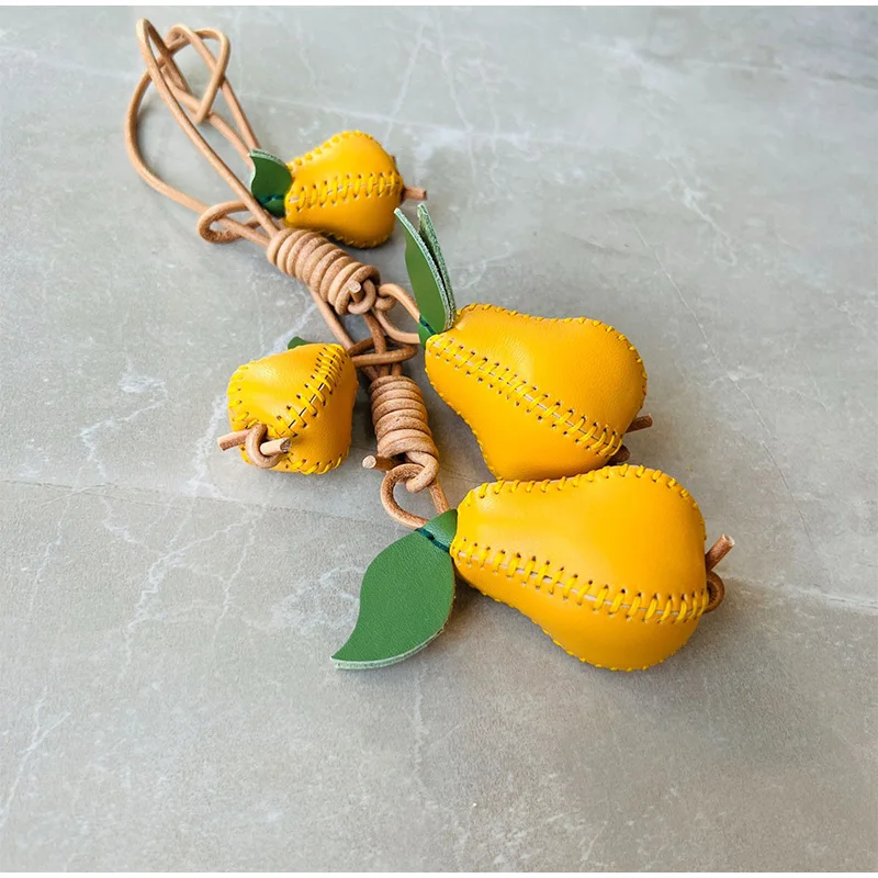 Lambskin Leather Handmade Hipster London Bus Cartoon Omnibus Croissant Original Pure Handmade Pumpkin Key Pendant Gift Customize