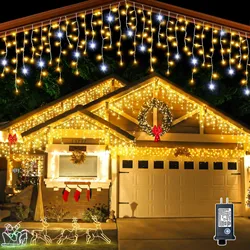 Weihnachts-Girlanden-LED-Eiszapfen-Vorhang-Lichter im Freien 4 M (B) * 0,6 M (H) Weißer Blitz Fee Lichterkette Klardraht Neujahrsdekorationen 2025 für Hochzeit / Haus / Haus / Valentinstag / Weihnachten / Traufe Dekor