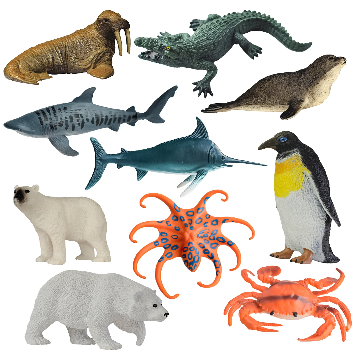 10 أنواع من مجموعات الحيوانات المحاكاة البيئية المائية | الألعاب المعرفية التفاعلية بين الوالدين والطفل | تعليم رياض الأطفال | الحلي الزخرفية | هدايا عيد ميلاد الأطفال | البطريق، التمساح، الختم، السلطعون #4