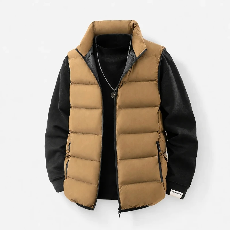 Vest Man Casual Warm Winter Puffer Vest Soild Windproof Jacket Thicken Waistcoat Sleeveless Stand Collar Vest Coat Plus Size