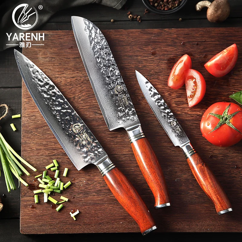 

YARENH 3 PCS Kitchen Knives Sets - Professional Chef Knife Set - 73 Layers Japanese Damascus Steel - Fruit Meat Vegetables Knife