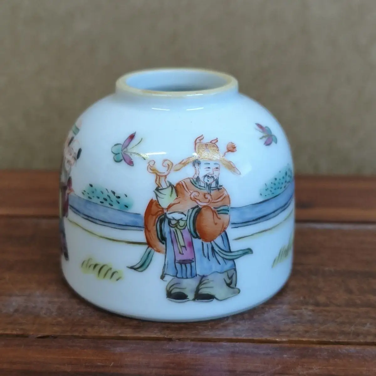 Old Collection Study Room Water Jar Pure Hand Painted Three Star Figure Pattern Decorative Jar