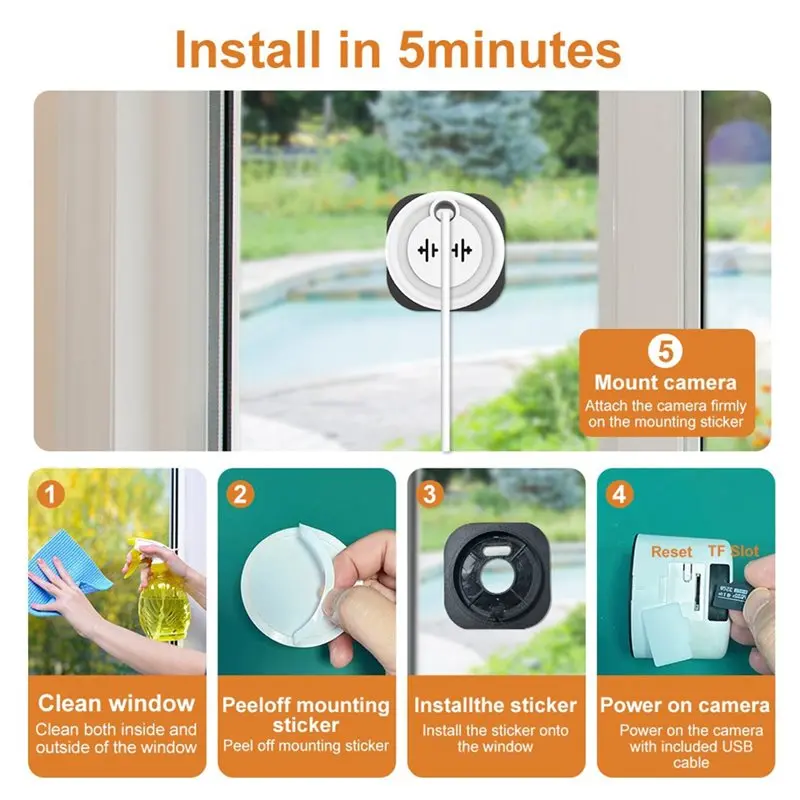 LXYB18B Tuya Smart Window Camera 3MP 2.4G/5G Dual-Band Wifi Full-Color Night Vision Through Window For Home Security App Control