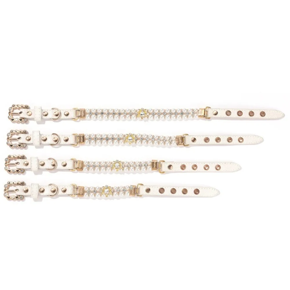 

Adjustable Dog Cat Pearl Collars PU Bling Crystal Cat Necklace Luxury Jewelry Rhinestone Neck Strap for Small Dogs Pet Gift