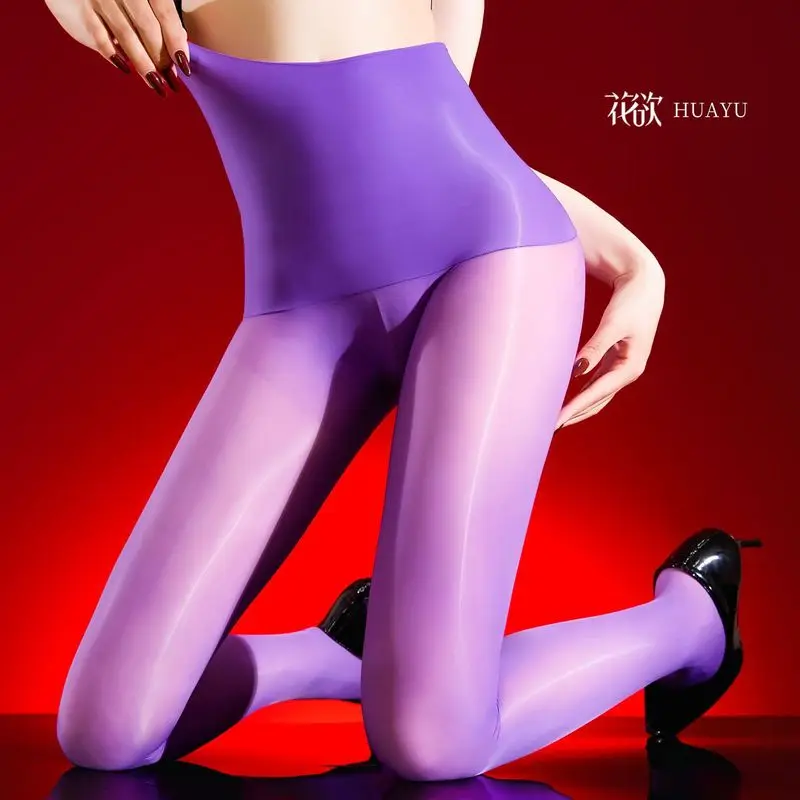 Men and women Plus size 100-150kg horse oil double-layer high-waisted seamless pantyhose, shiny reflective silky sexy tights