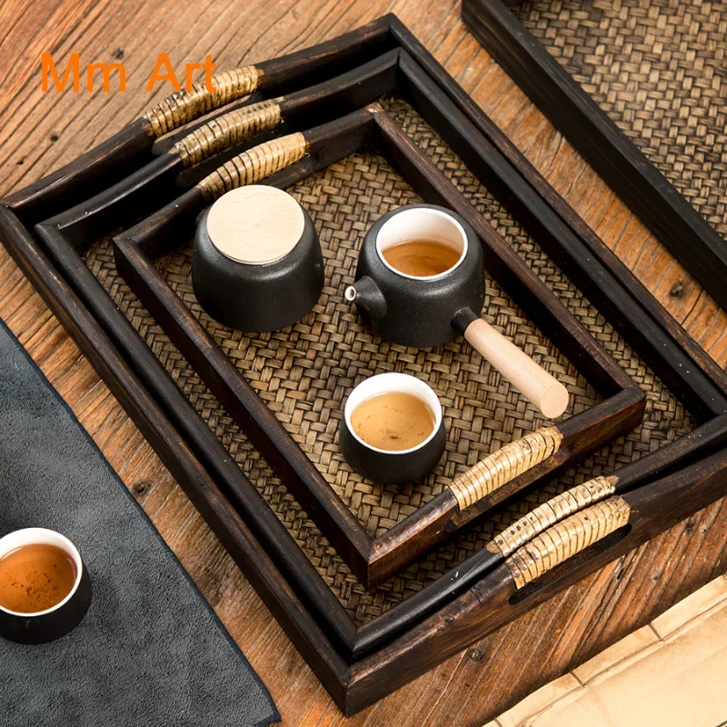 Holz Rattan Tablett Thailand Massivholz Haushalt Retro Chinesische Teetasse Teetablett
