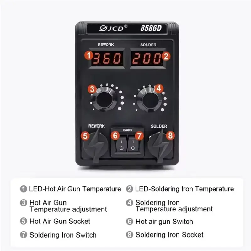8586D Soldering Station LCD Dual Digital Display Electric Soldering 2 In1 750W Hot Air Welding Rework Station EU Plug-AT36