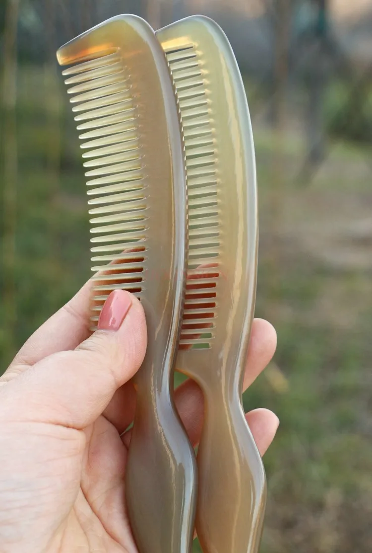 Natural horn comb dense tooth large long hair thick hair care cleaning scalp wash massage head comb length 21CM