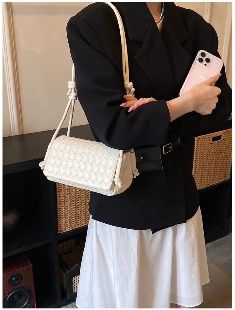 Bolso Bandolera Y2K para Mujer, Modelo LinJ2026, Tejido, de un Solo Hombro, Pequeño y Cuadrado, Bolso de Mano Moderno, Exclus...