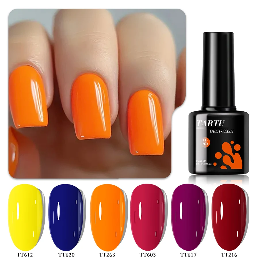 ชุดยาทาเล็บเจลกึ่งถาวร 6 สี ได้แก่ สีแดง สีน้ำเงิน สีเขียว สีชมพู สีครีม สีนู้ด และสีแดงอมน้ำตาล ทนความชื้น ป้องกันรังสียูวี/แอลอีดี