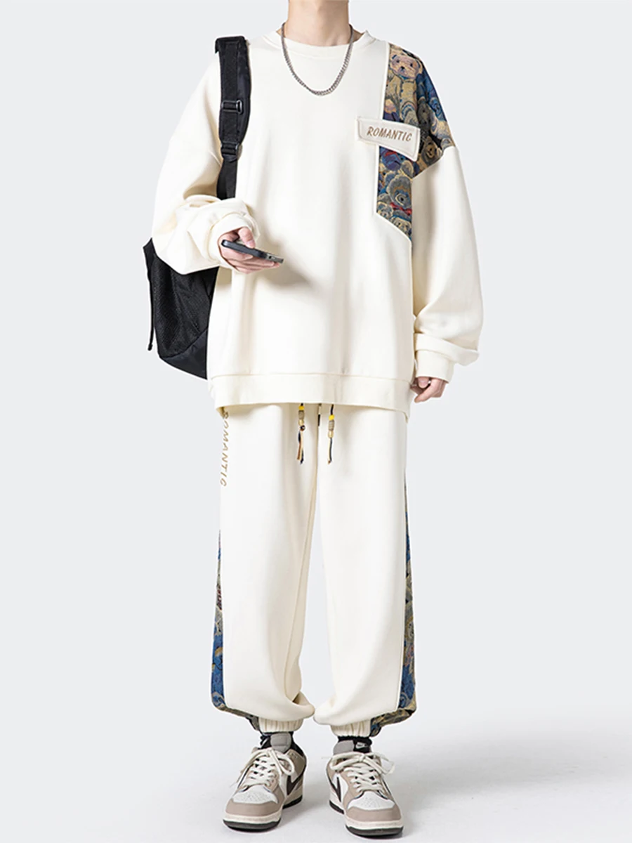 

Осенне-зимний мужской повседневный спортивный костюм: толстовка с длинным рукавом и брюки в национальном стиле, модный и стильный для подростков