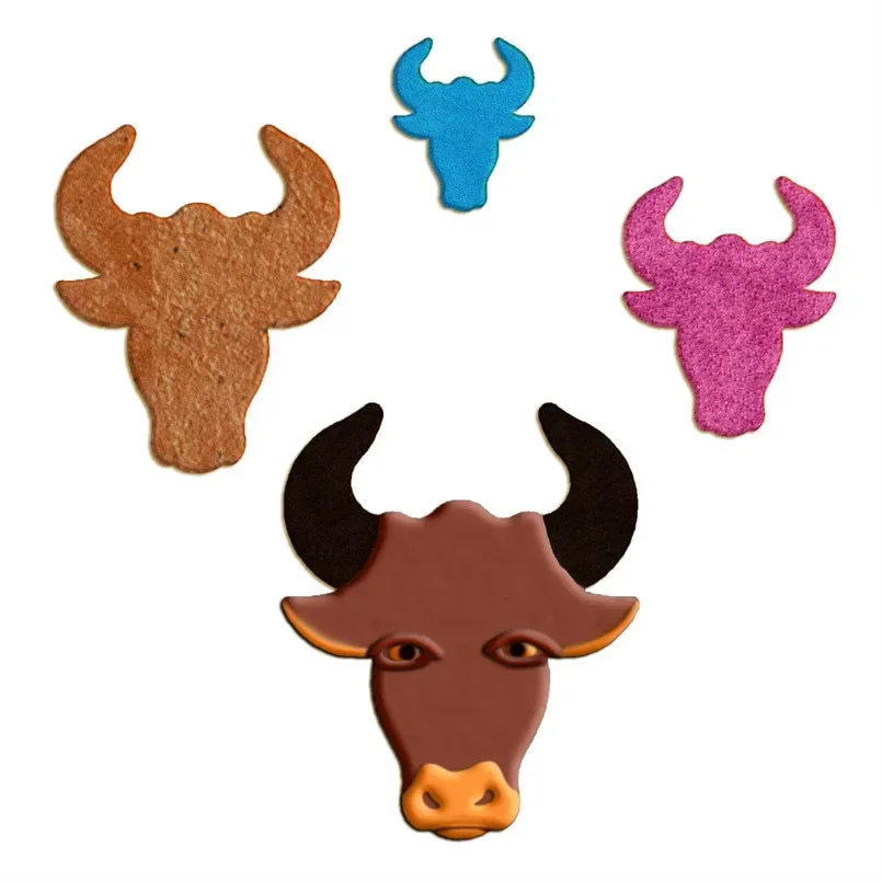 Bull Head Cookie Cutter Biscuit Embossing Machine Edible Grade Plastic 3D Animal Cake Decorating  Biscuit Pastry Mould Tools
