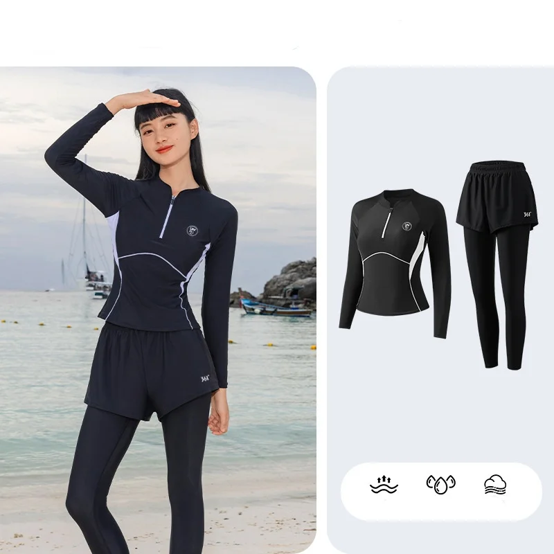 

Women Two Pieces Professional WaterProof Surfing Beach Rash Guard Swim Shirt Pants UPF50+Quick-Dry Bathing Push Up SwimWear