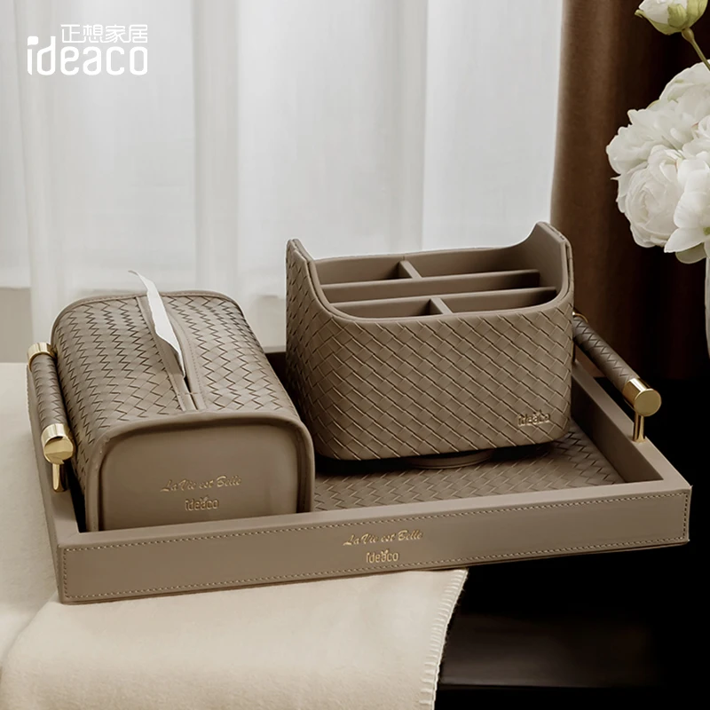 

Rotating Leather Organizer Box, Multifunctional Tissue Holder Tray, Decorative Remote Control Case, Luxury Leather Storage Box