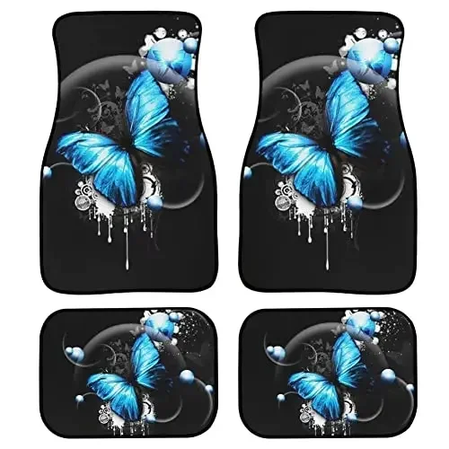 Full Set of 4 Pieces Car Floor Mats Butterflies Rubber Backing Car Mats Front Rear Foot Blankets,Universal Fit for Sedan