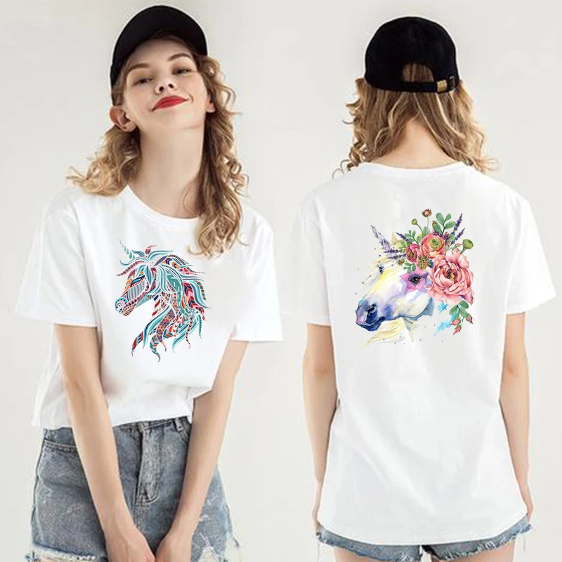 Elephant Horse Wolf Heat Transfer Colorful Animal Iron On Transfers T Shirt Thermo Cartoon Stickers Clothing Patch Applique