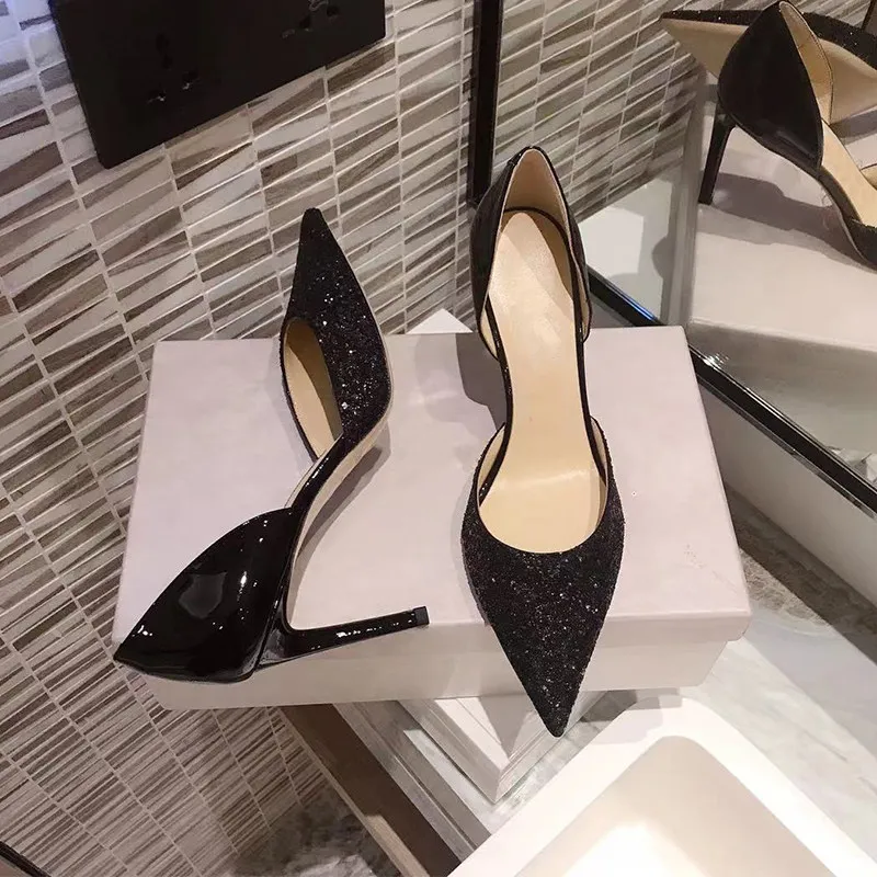 

Свадебные туфли с блестками и кристаллами, новинка 2025, туфли на одинарной подошве, женские туфли на высоком каблуке с острым носком на тонком каблуке для подружки невесты, банкета