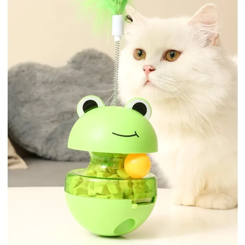 

Tumbler cat toy frog leaking ball teasing cat stick puzzle to relieve boredom feather pet toy