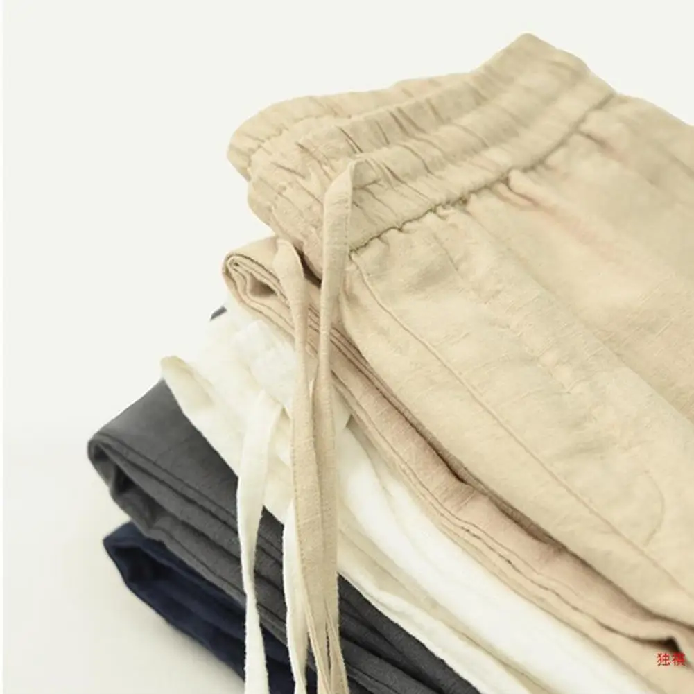 الرجال القطن الكتان السراويل الذكور الخريف جديد تنفس بلون الكتان السراويل اللياقة البدنية الشارع الشهير الكتان السراويل الرجال عادية