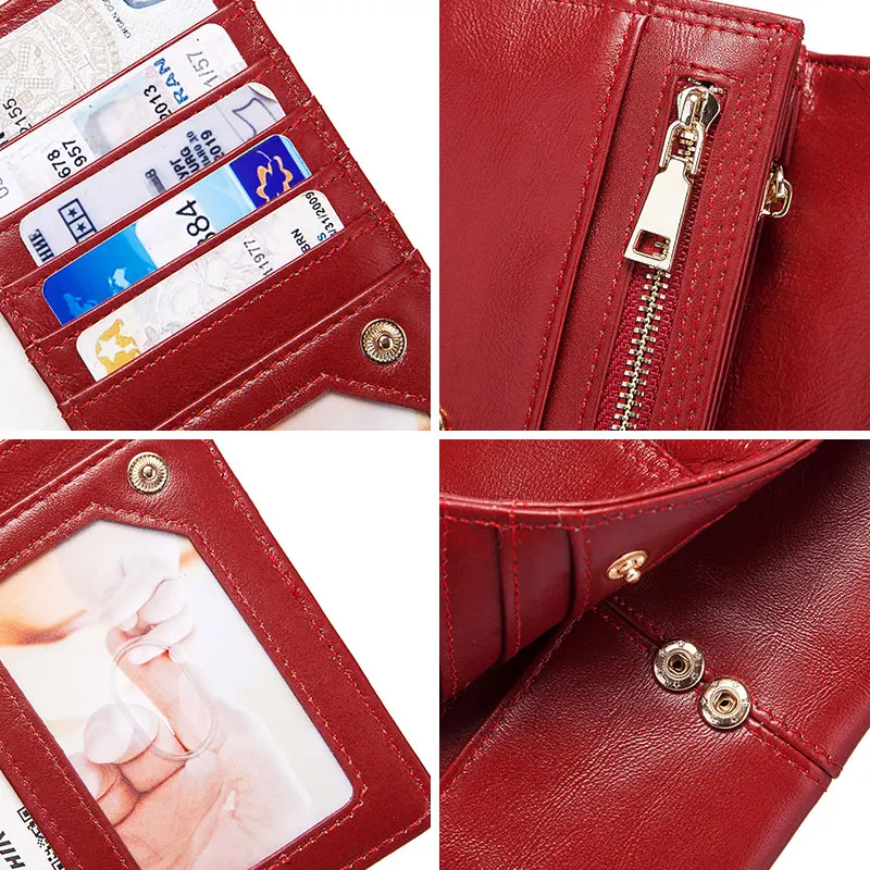 KAVIS 100% Genuine Leather Women Wallets Long Clutches Female Handy Wallet For Girls Lady Cell Phone Holders Money Pocket