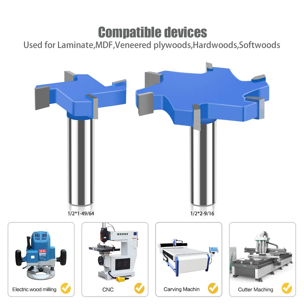 1PC 1/2 "นิ้ว 12.7MM 12MM Shank Milling CUTTER 6 EDGE T ประเภทเครื่องตัดไม้เครื่องมือ Router Bits สําหรับงานไม้
