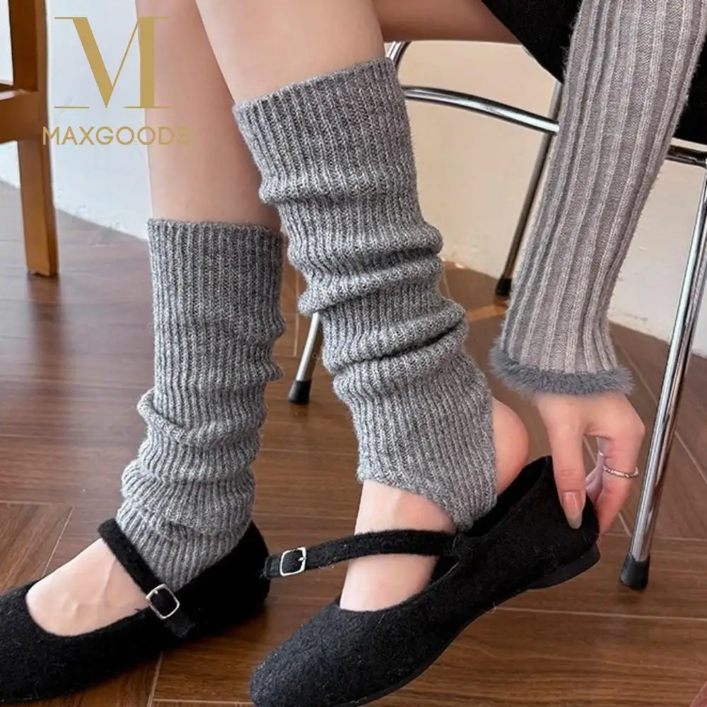 

New Solid Color Leg Warmers Thickened Harajuku Mid-Calf Sock Knitted Bow Boot Covers Autumn and Winter