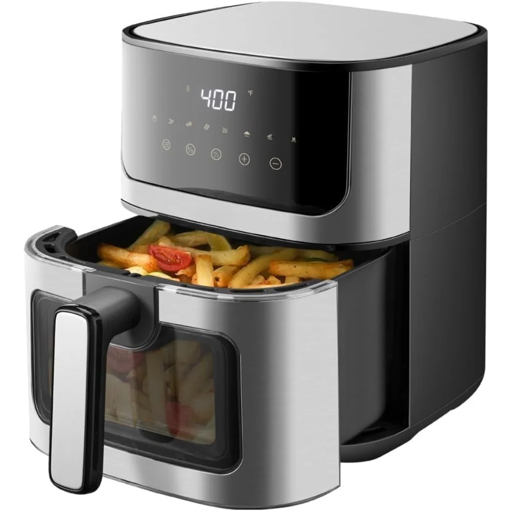 5 Qt Air Friteuse Met Raam-8 Presets Bak Toast Broil Opwarmen Spek, Antiaanbakmand 2 Dienbladen, 5qt Kleine Airfryer