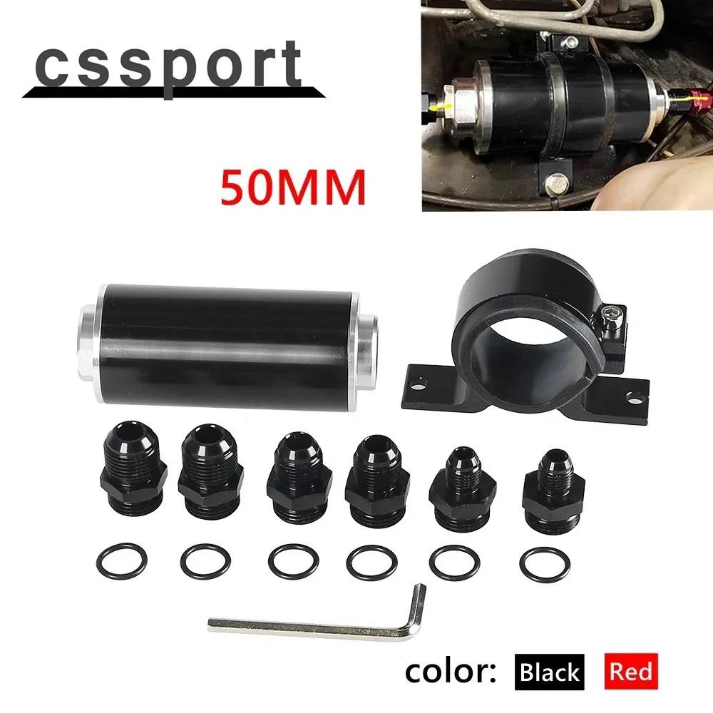 Filtro carburante in linea da 50 mm 100 micron con staffa di montaggio in alluminio, chiave e adattatore 6AN 8AN 10AN universale pulibile nero/rosso