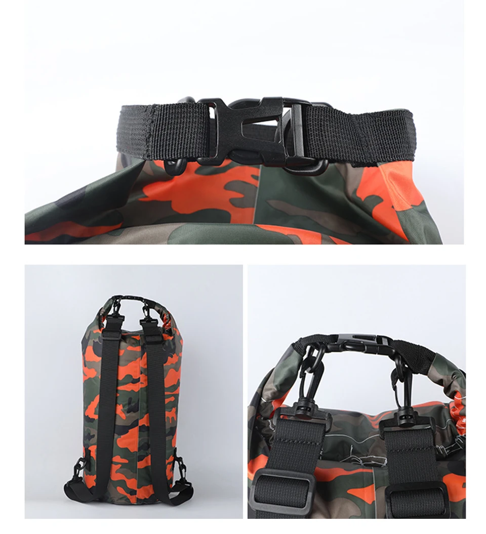 2/5/10/15/30L Outdoor Camouflage Wasserdichte Trockentaschen Tragbare Rafting Tauchen Trockentasche Sack PVC Schwimmtaschen für Flusstrekking – Detail 13