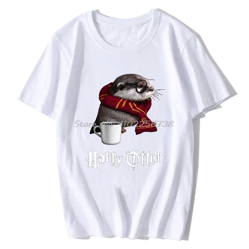 Men\'s Funny Otter Print T-Shirt 100% Cotton Shirt Casual Oversized Otter Lovers Trendy Fashion 2024 Graphic T Shirts