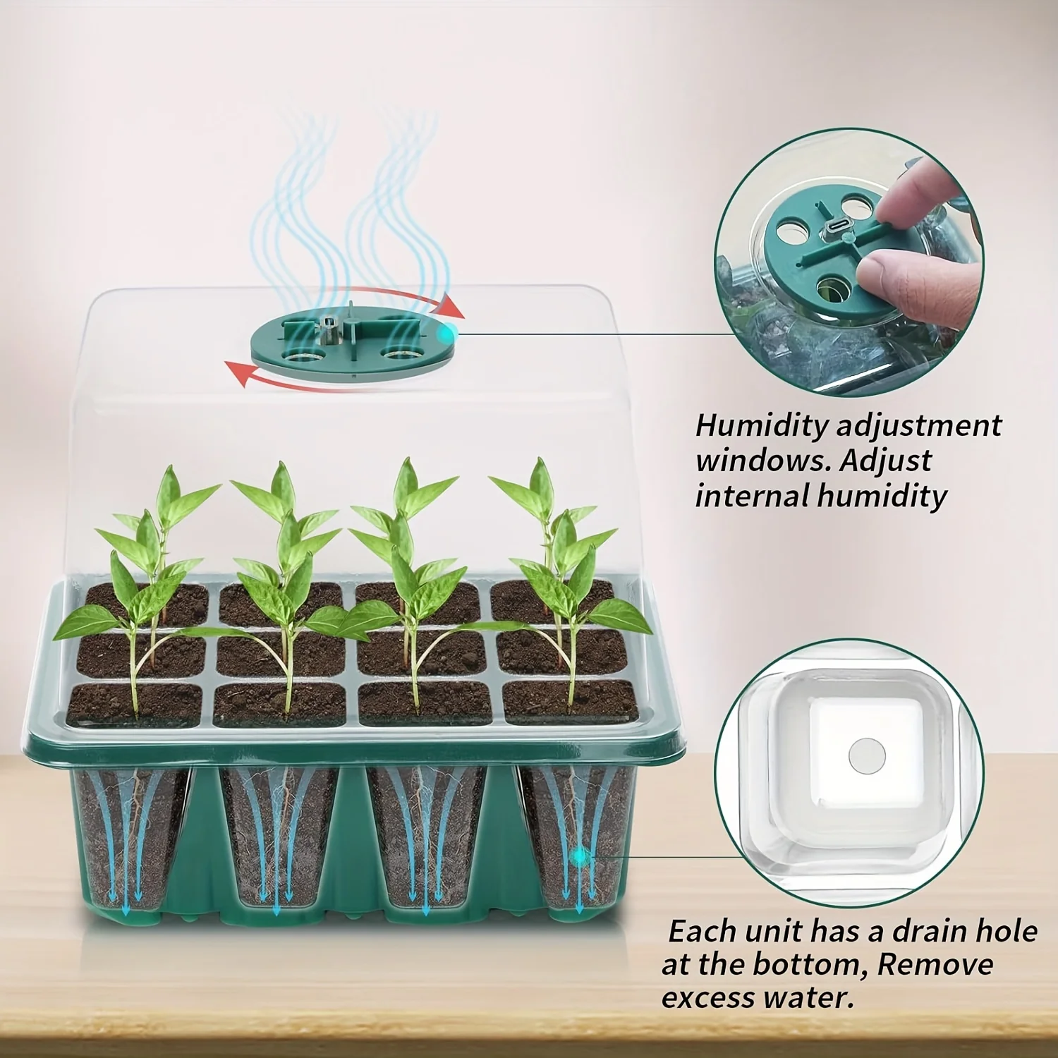 Seedling Starter Kit - 1/2/3 Sets, 8 LED Grow Lights, Adjustable Brightness, Full Spectrum, Humidity Control Dome, Specially Des view 3