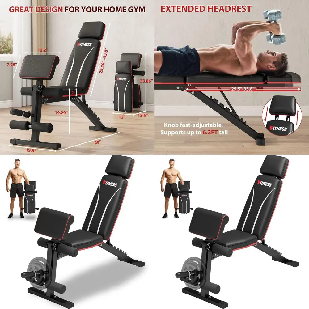 Banco de Pesas Ajustable con Extensión de Piernas y Soporte para Bíceps, Capacidad de 880 Libras, Banco de Ejercicios Multifuncional para Press de Banca y Entrenamiento de Cuerpo Completo