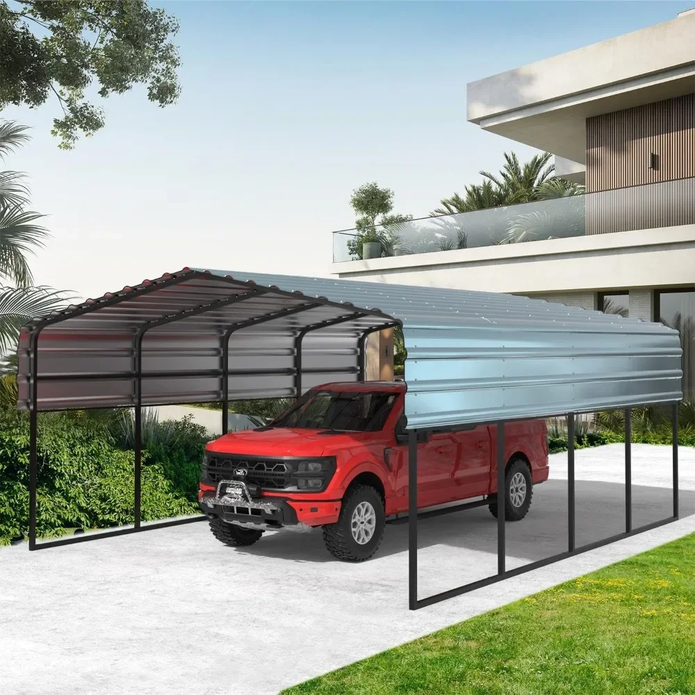 

Metal Carport, Heavy Duty Carport Canopy with Galvanized Metal Roof and Frame for Car, Boat, Pickup and Tractors