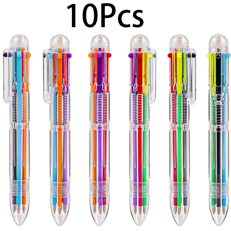 10Pcs Multicolor Pen Transparent Barrel Ballpoint Pen for Office School Supplies Students Children Gift