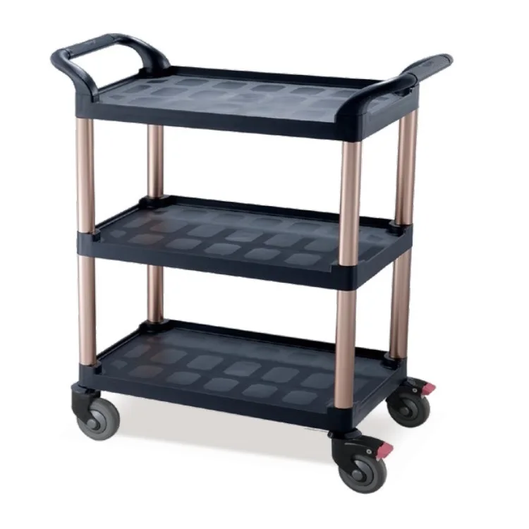 

Restaurant Hotel Rectangular Plastic Molded Shelves Three Layers Gray Utility Service Cart Trolley