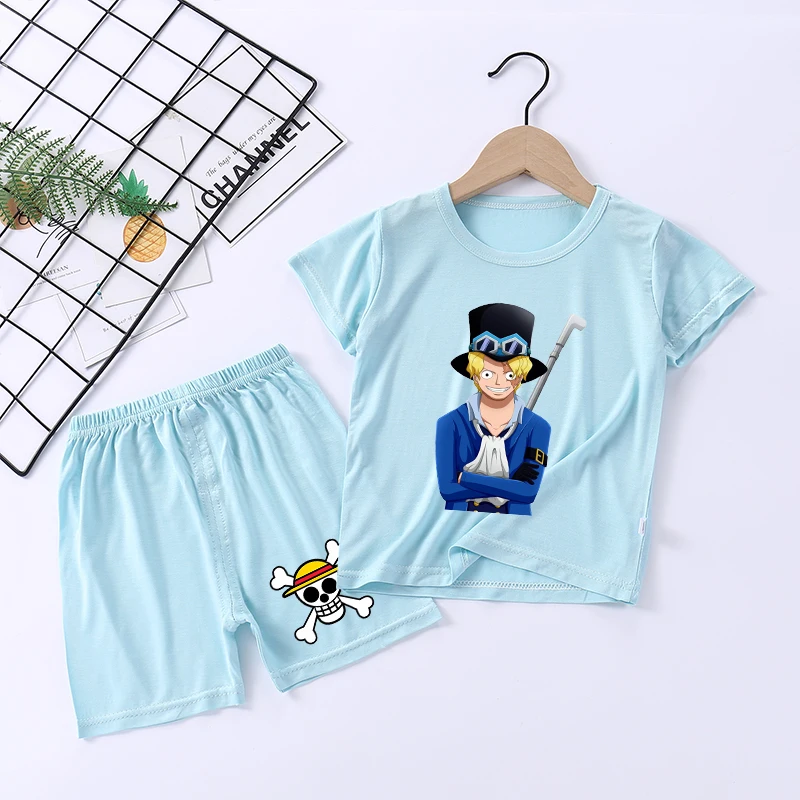 Pigiama estivo per bambini di un pezzo Pigiama estivo Rufy Figure anime Indumenti da notte in cotone Allentato Camicia da notte alla moda Cappotto da notte per bambini Regali